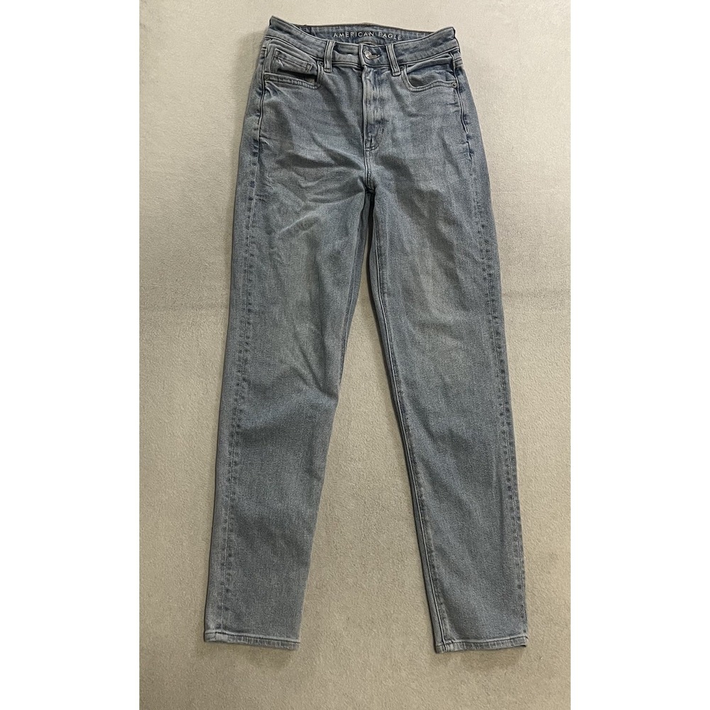 American Eagle Stretch Mom Jeans Women's Size 0 Long Light Wash Denim Fits 26x29
